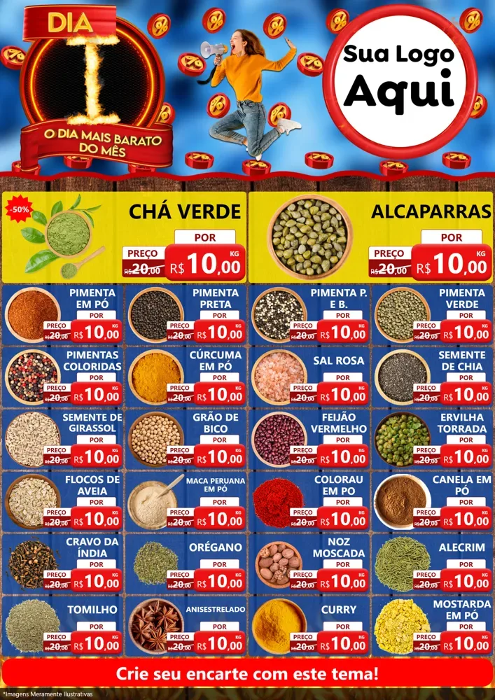 Modelo de Encarte para Encarte A4 Vertical com o tema Dia I - O Dia Mais Barato Do Mês para Produtos Naturais