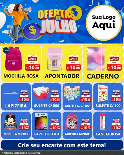 Modelo de Rede Social para Feed Instagram com o tema Ofertas de Julho para Papelaria