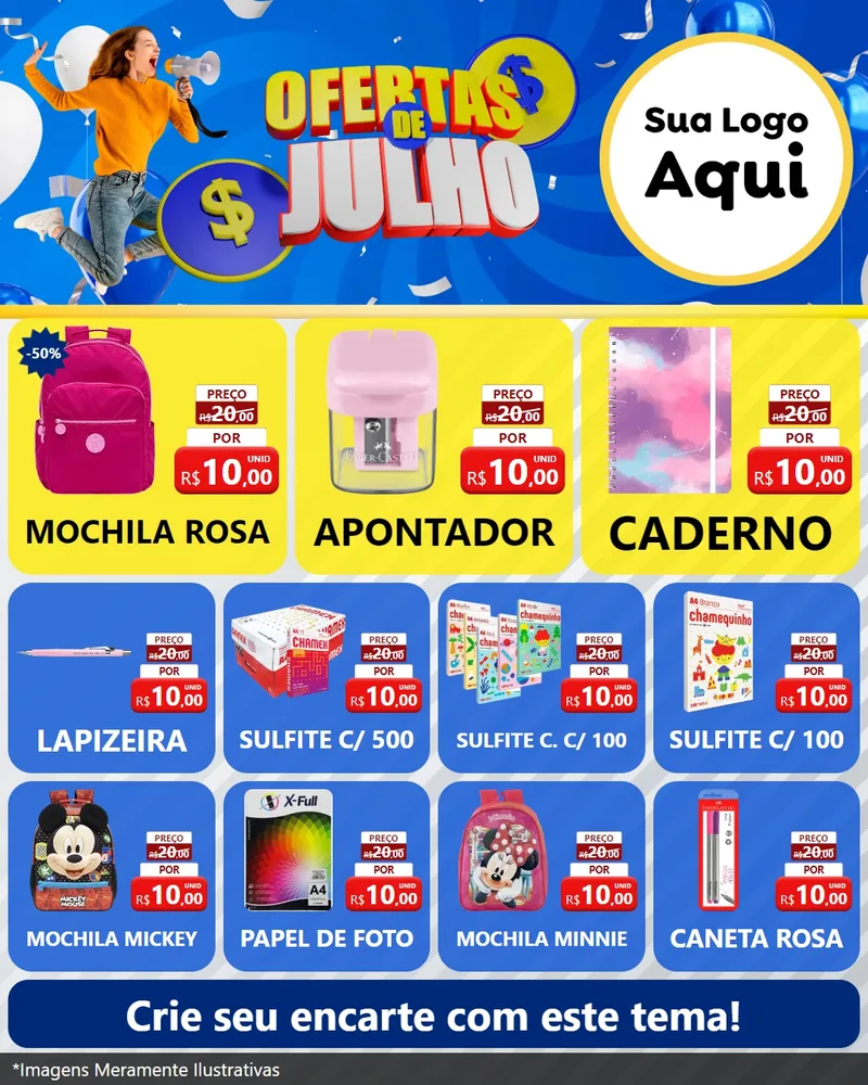 Modelo de Rede Social para Feed Instagram com o tema Ofertas de Julho para Papelaria