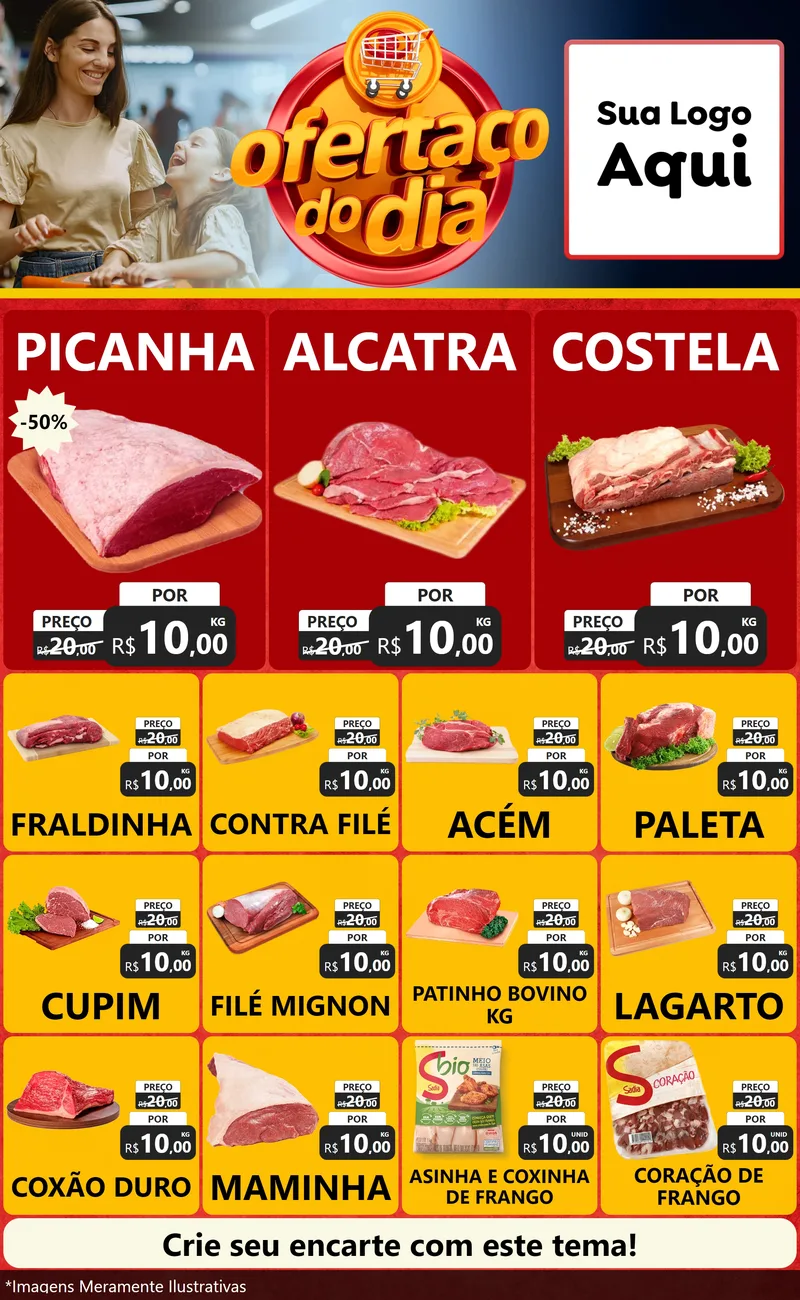 Modelo de Encarte para Encarte Grande com o tema Ofertaço Do Dia para Açougue