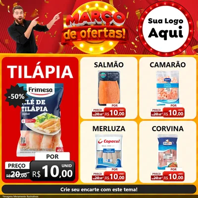 Modelo de Rede Social para Feed Facebook com o tema Março de Ofertas! para Peixaria