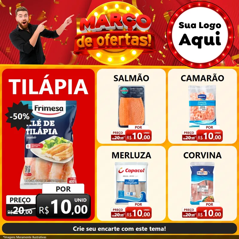Modelo de Rede Social para Feed Facebook com o tema Março de Ofertas! para Peixaria