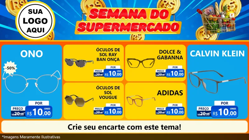 Modelo de TV para TV Horizontal com o tema Semana do Supermercado para Óticas