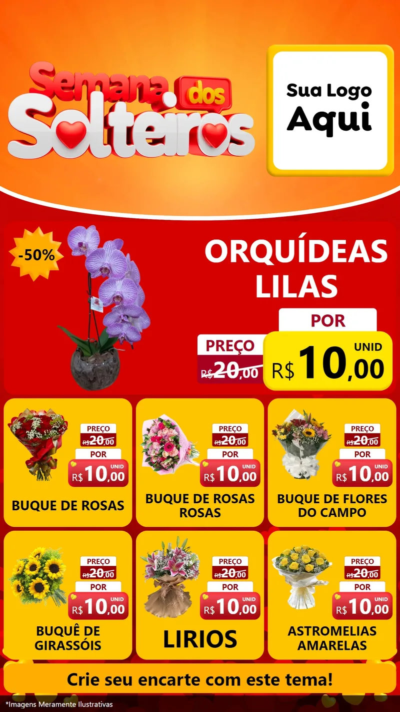 Modelo de Rede Social para Stories com o tema Semana dos Solteiros para Floricultura e jardim