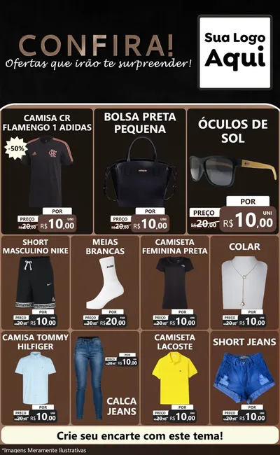 Modelo de Encarte para Encarte Grande com o tema Confira! Ofertas que irão te surpreender! para Roupas e acessórios