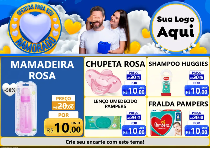 Modelo de Encarte para Encarte A4 Horizontal com o tema Ofertas Para Seu Namorado para Bebês