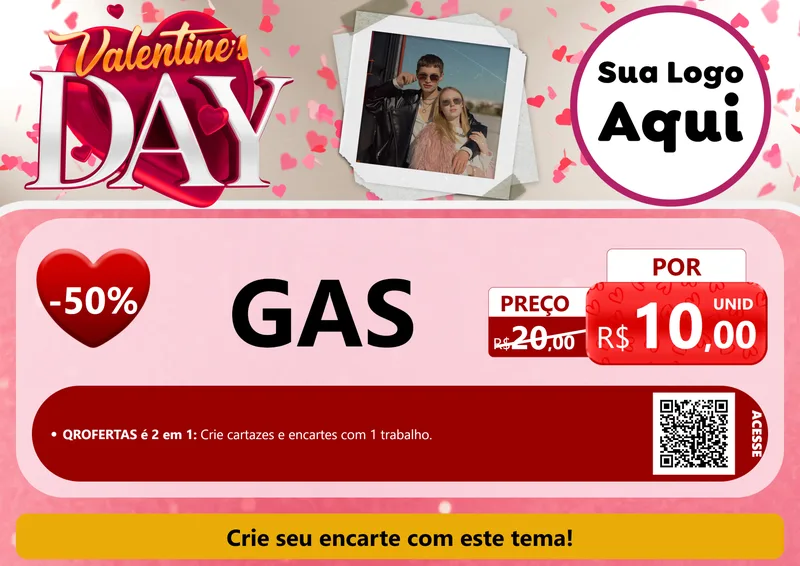 Modelo de Cartaz para Cartaz A4 Horizontal com o tema Valentine's Day para Água e gás