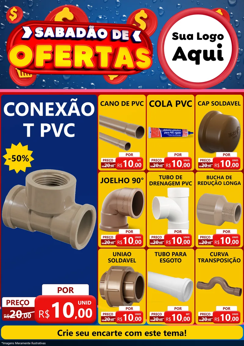 Modelo de Encarte para Encarte A4 Vertical com o tema Sabadão de Ofertas para Tubos e conexões