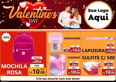Modelo de Encarte para Encarte A4 Horizontal com o tema Valentine's Day para Papelaria