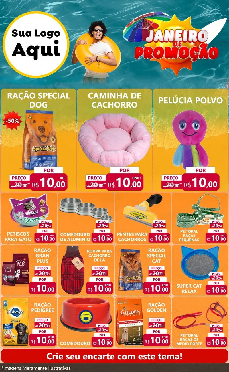 Modelo de Encarte para Encarte Grande com o tema Janeiro de Promoção para Pet Shop