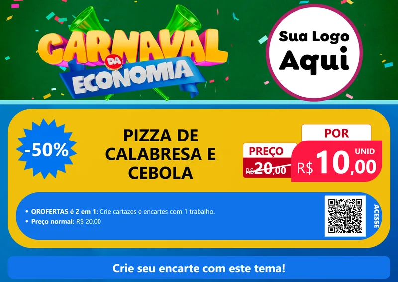 Modelo de Cartaz para Cartaz A4 Horizontal com o tema Carnaval da Economia para Pizzaria