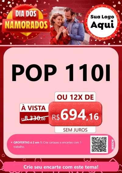 Modelo de Cartaz para Cartaz A4 Vertical com o tema Dia Dos Namorados para Concessionaria de Motos