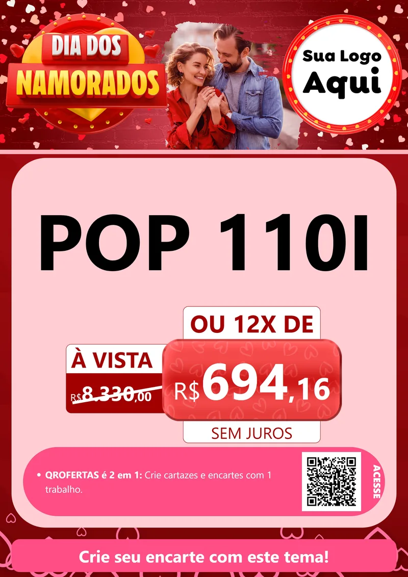 Modelo de Cartaz para Cartaz A4 Vertical com o tema Dia Dos Namorados para Concessionaria de Motos