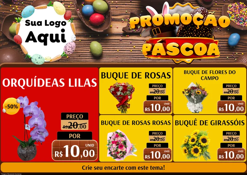 Modelo de Encarte para Encarte A4 Horizontal com o tema Promoção Páscoa para Floricultura e jardim