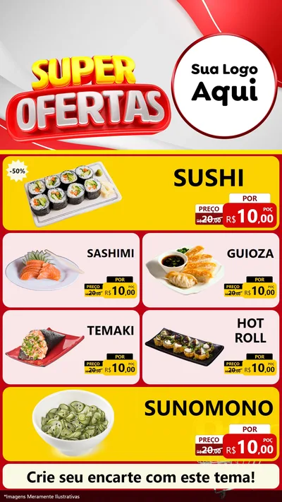 Modelo de TV para TV Vertical com o tema Super Ofertas para Comida japonesa