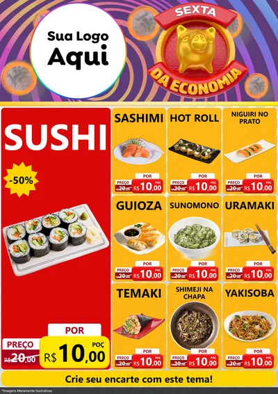 Modelo de Encarte para Encarte A4 Vertical com o tema Sexta da Economia para Comida japonesa