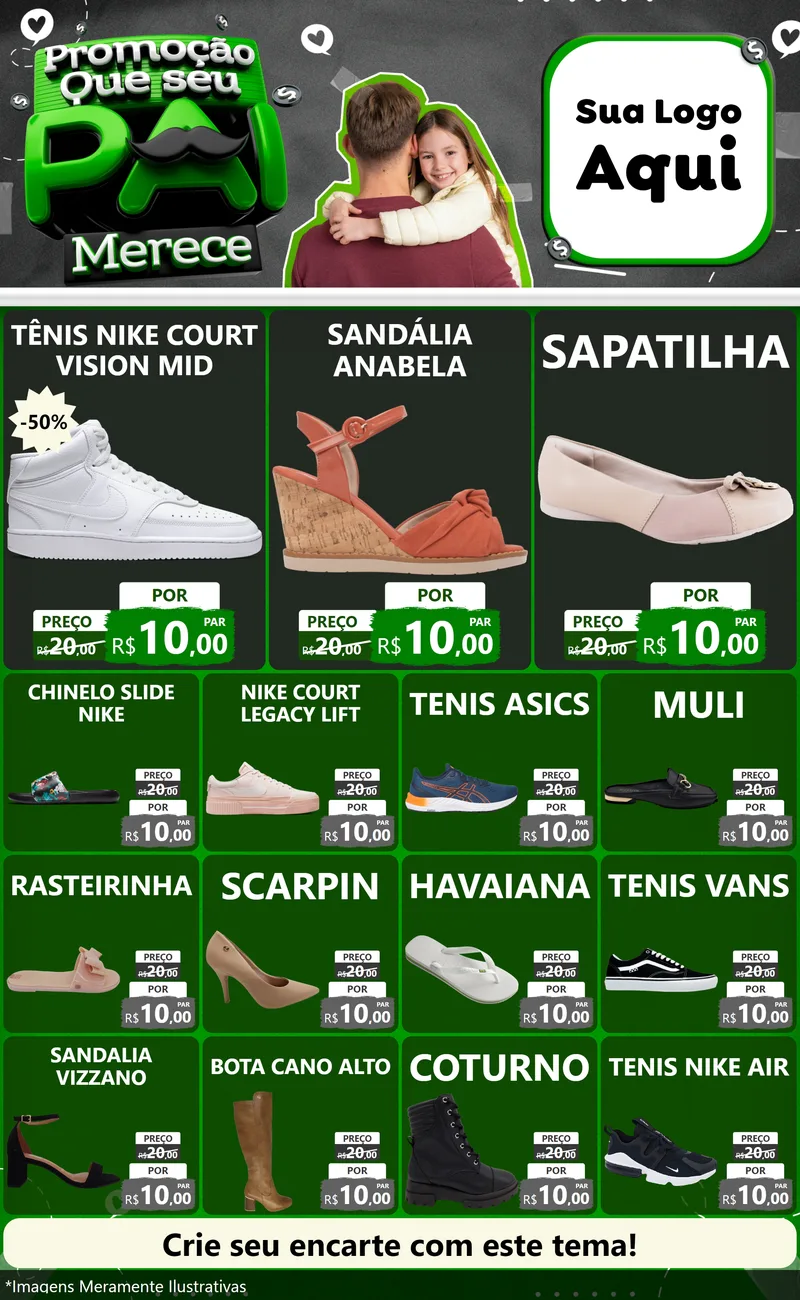 Modelo de Encarte para Encarte Grande com o tema Promoção Que seu Pai Merece para Calçados