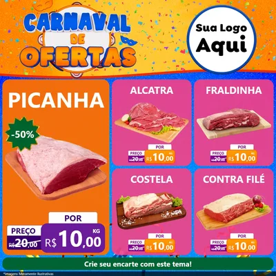 Modelo de Rede Social para Feed Facebook com o tema Carnaval de Ofertas para Açougue