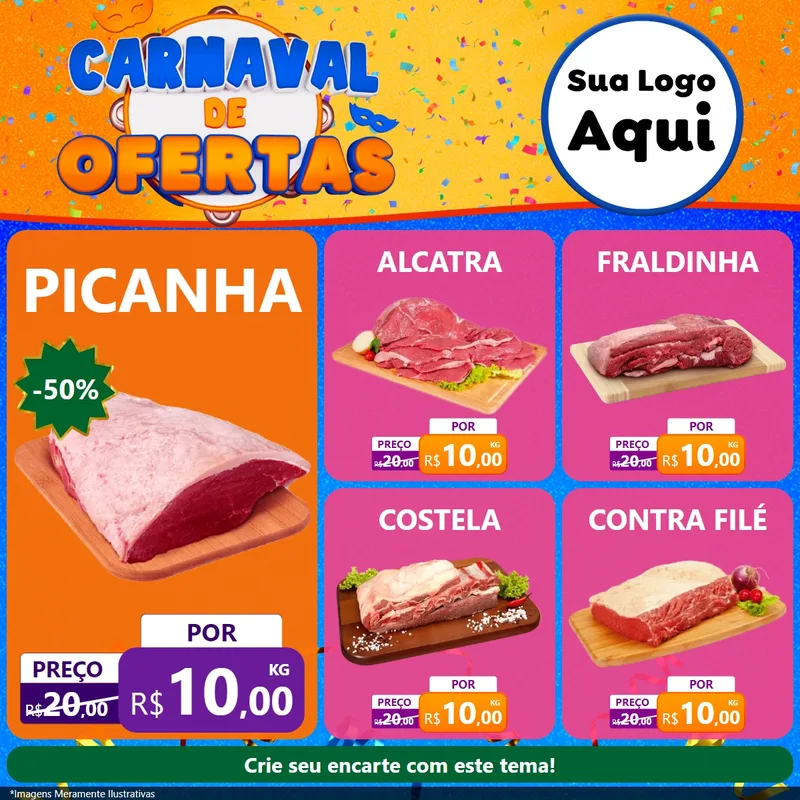 Modelo de Rede Social para Feed Facebook com o tema Carnaval de Ofertas para Açougue
