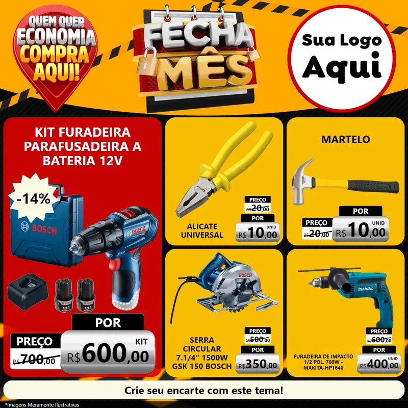 Modelo de Rede Social para Feed Facebook com o tema Fecha Mês para Maquinas e Ferramentas