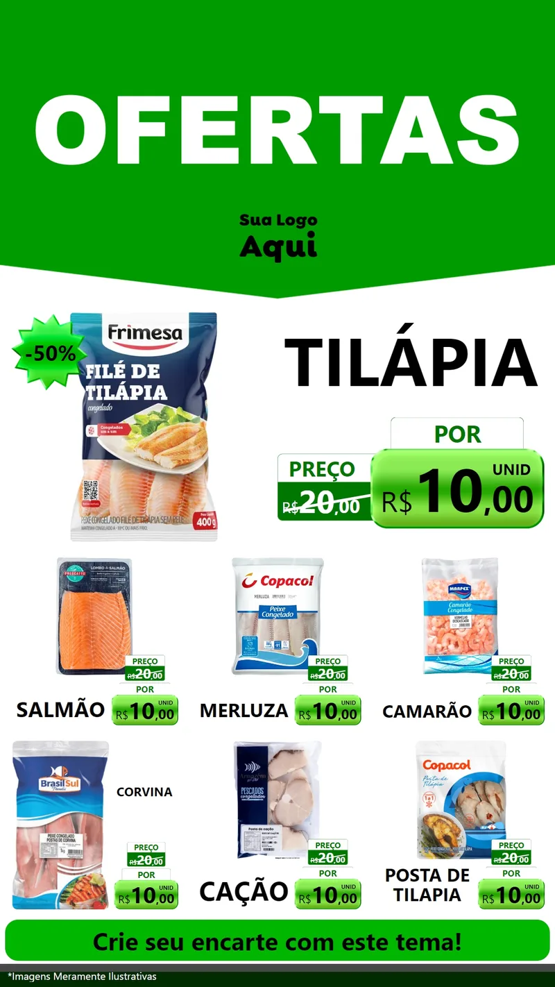 Modelo de Rede Social para Stories com o tema Ofertas Verde Cartaz para Peixaria