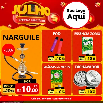 Modelo de Rede Social para Feed Facebook com o tema Julho Ofertas Imbatíveis para Tabacaria