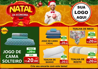 Modelo de Encarte para Encarte A4 Horizontal com o tema Natal da Economia para Cama, Mesa e Banho