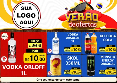 Modelo de Encarte para Encarte A4 Horizontal com o tema Super Verão de Ofertas para Distribuidora de bebidas