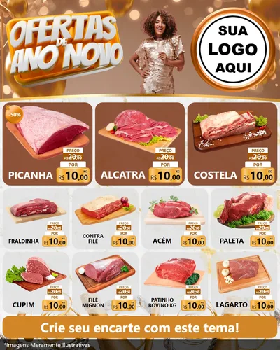 Modelo de Rede Social para Feed Instagram com o tema Ofertas de Ano Novo para Açougue