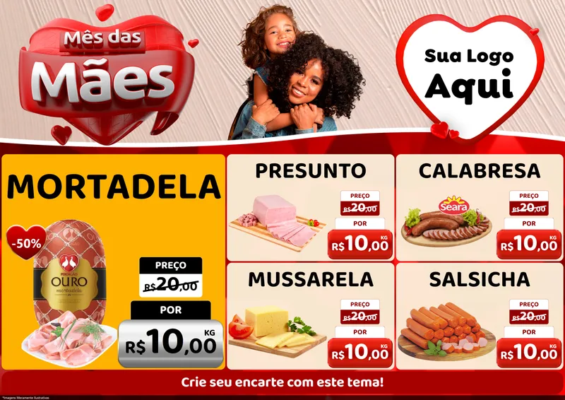 Modelo de Encarte para Encarte A4 Horizontal com o tema Mês das Mães para Frios e Laticínios
