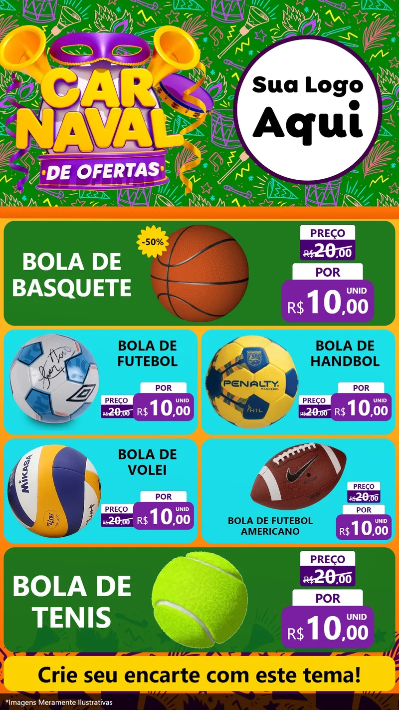 Modelo de TV para TV Vertical com o tema Carnaval de Ofertas para Artigos Esportivos