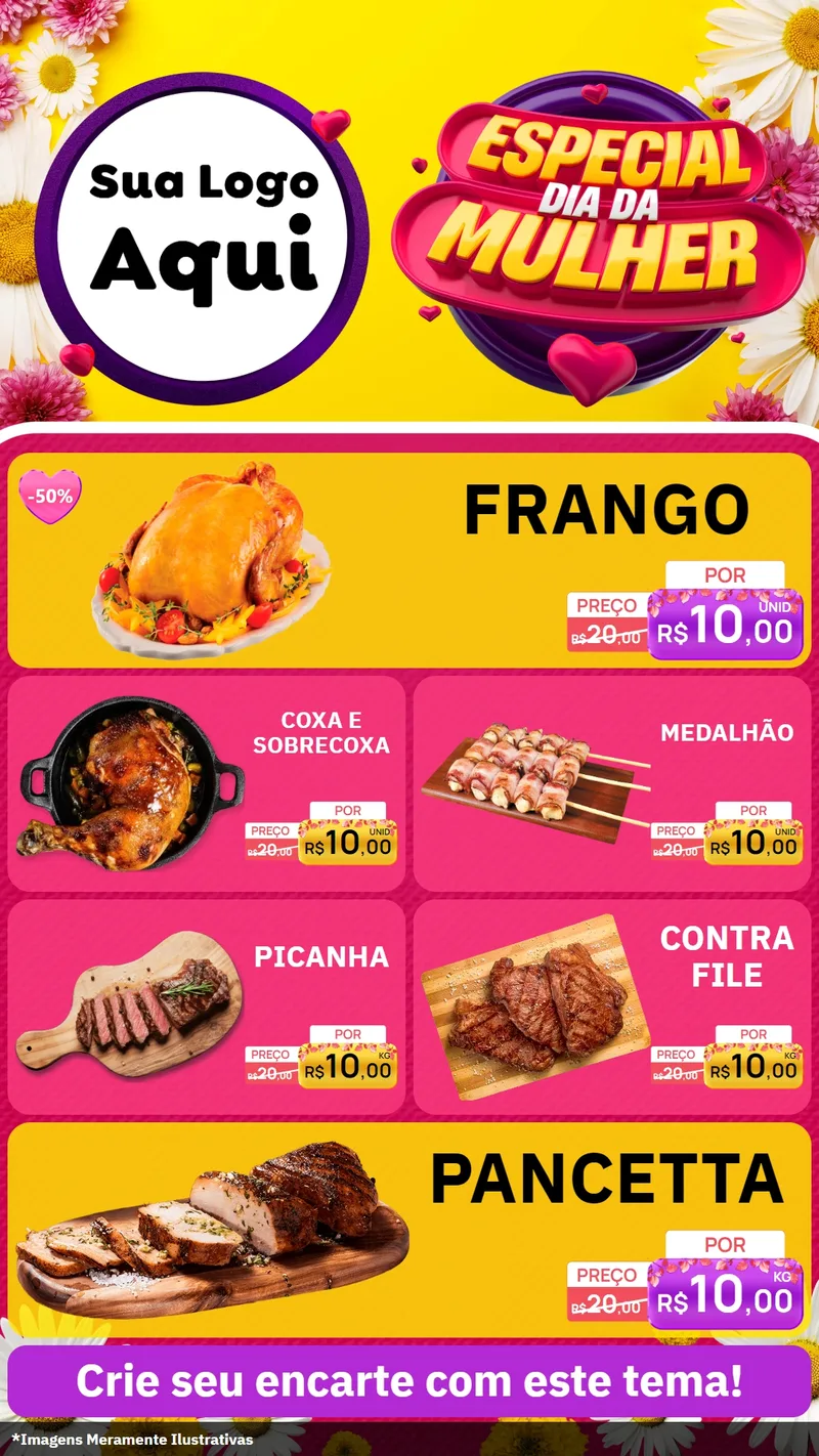 Modelo de TV para TV Vertical com o tema Especial Dia da Mulher para Assados
