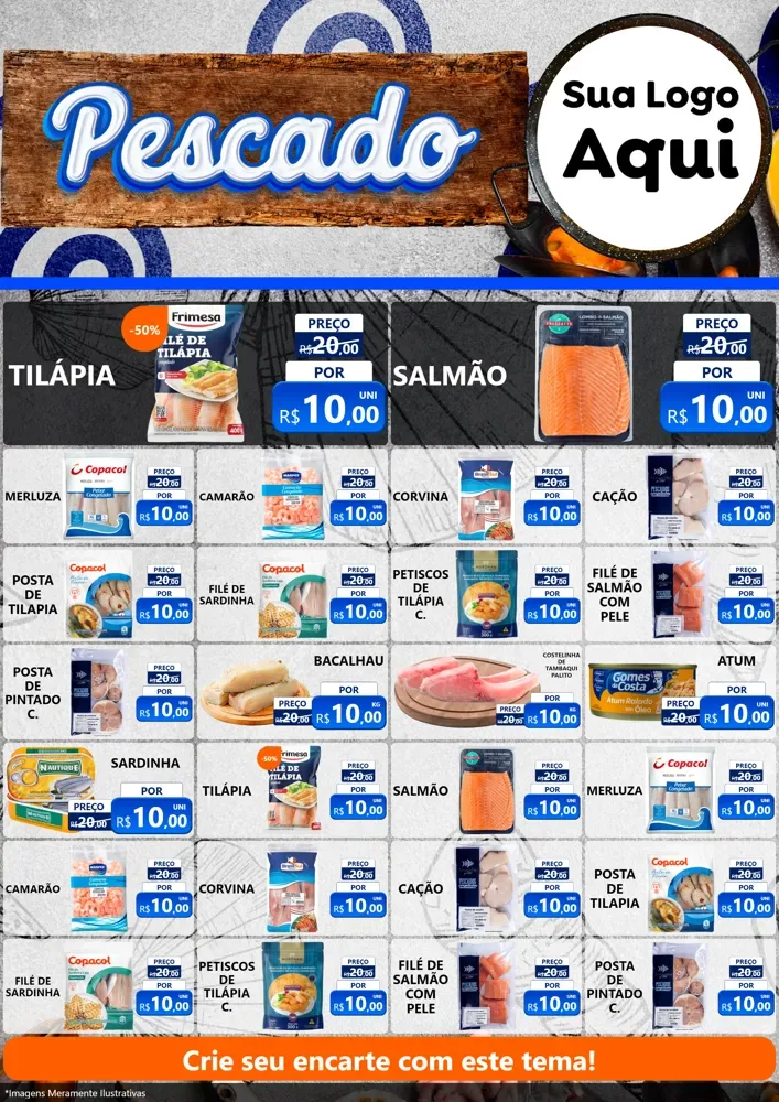 Modelo de Encarte para Encarte A4 Vertical com o tema Pescado para Peixaria