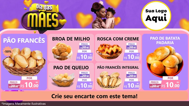 Modelo de TV para TV Horizontal com o tema Dia das Mães para Padaria