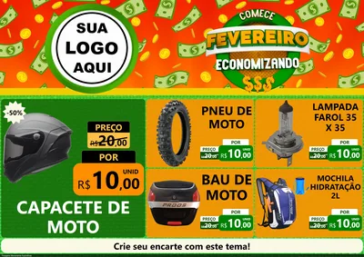 Modelo de Encarte para Encarte A4 Horizontal com o tema Comece Fevereiro Economizando para Moto peças