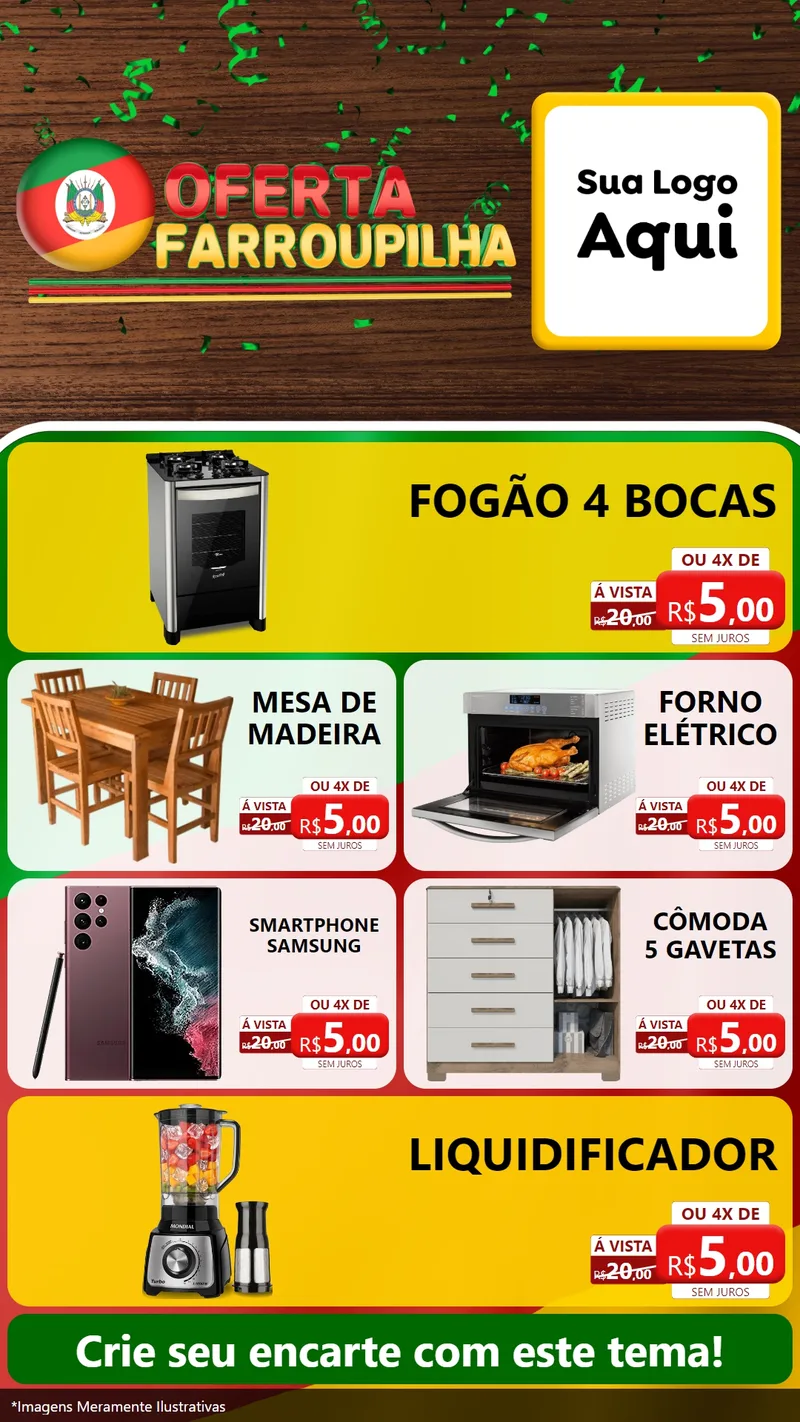 Modelo de TV para TV Vertical com o tema Oferta Farroupilha para Móveis e Eletro