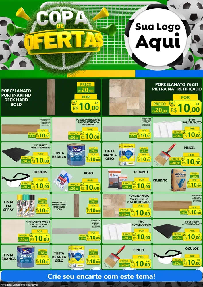 Modelo de Encarte para Encarte A4 Vertical com o tema Copa De Ofertas para Pisos e revestimentos