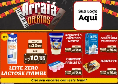 Modelo de Encarte para Encarte A4 Horizontal com o tema Arraiá de Ofertas - Junina para Frios e Laticínios