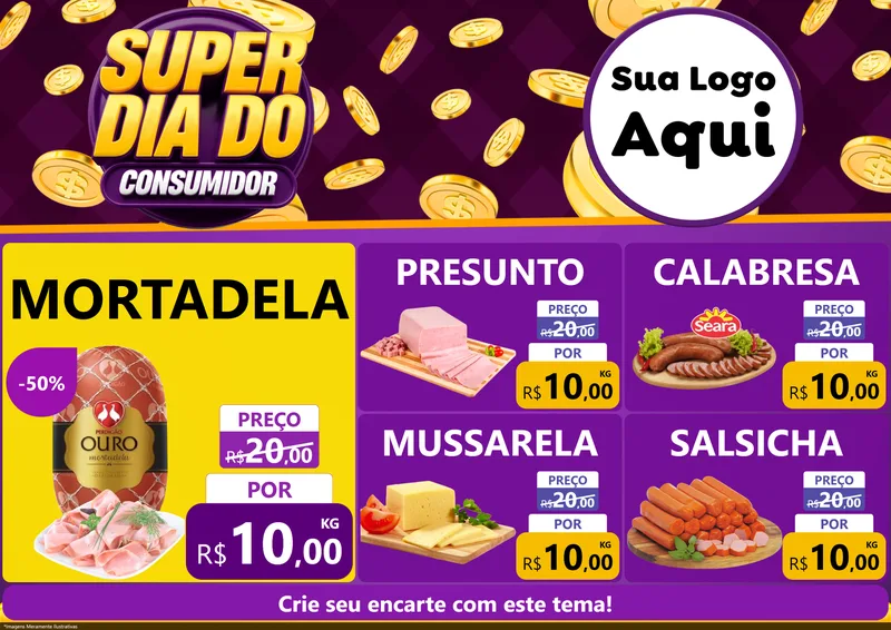 Modelo de Encarte para Encarte A4 Horizontal com o tema Super Dia do Consumidor para Frios e Laticínios