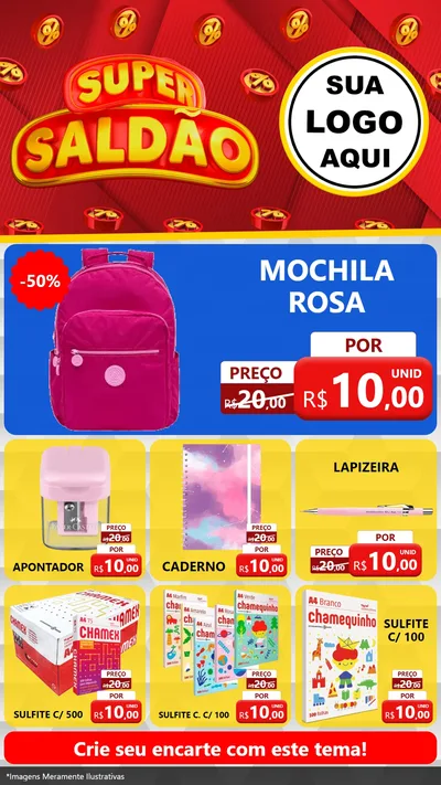 Modelo de Rede Social para Stories com o tema Super Saldão para Papelaria