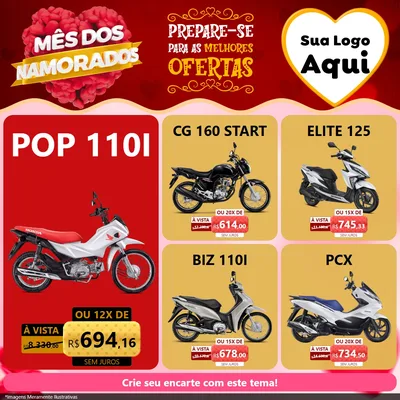 Modelo de Rede Social para Feed Facebook com o tema Mês dos Namorados para Concessionaria de Motos