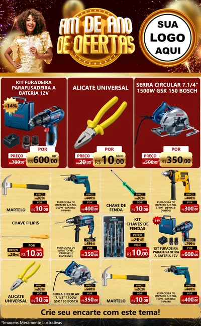 Modelo de Encarte para Encarte Grande com o tema Fim de Ano de Ofertas para Maquinas e Ferramentas