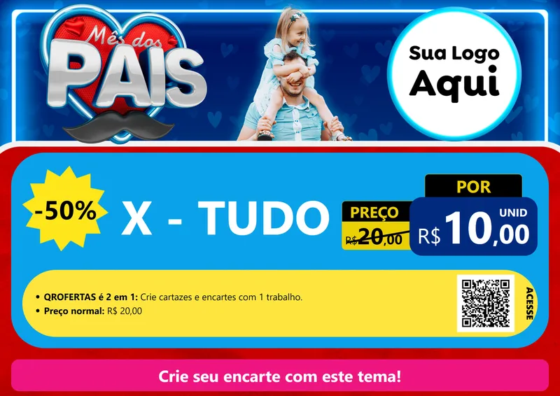 Modelo de Cartaz para Cartaz A4 Horizontal com o tema Mês Dos Pais para Hamburgueria