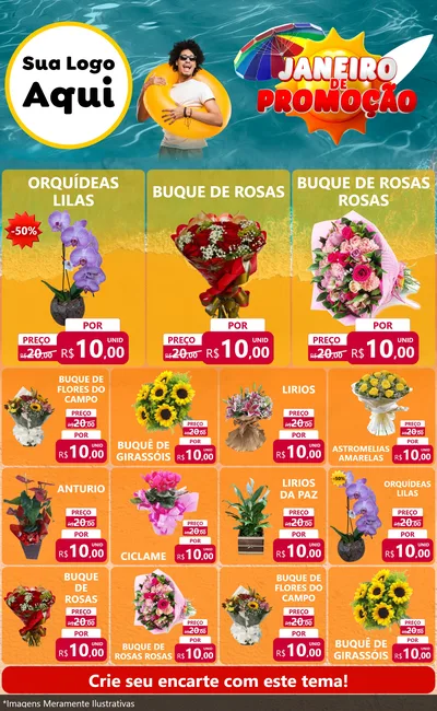 Modelo de Encarte para Encarte Grande com o tema Janeiro de Promoção para Floricultura e jardim