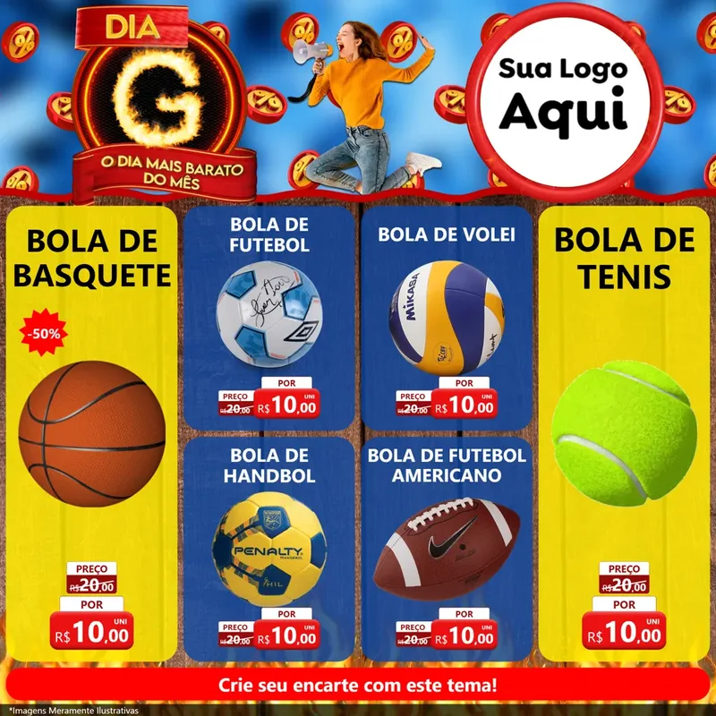 Modelo de Rede Social para Feed Facebook com o tema Dia G - O Dia Mais Barato Do Mês para Artigos Esportivos