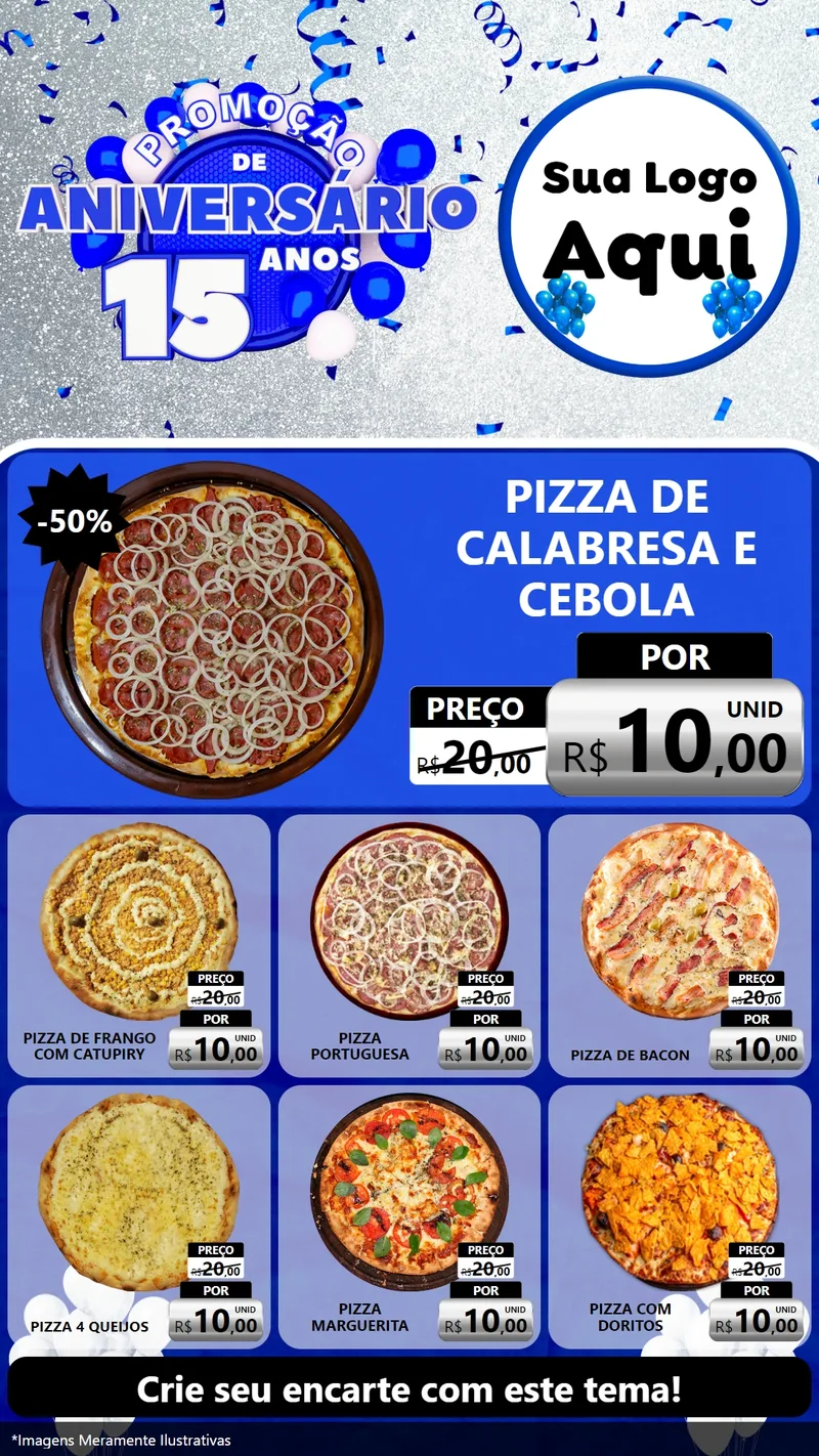 Modelo de Rede Social para Stories com o tema Promoção de Aniversário - 15 Anos para Pizzaria