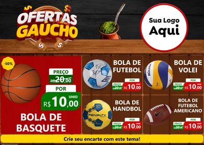 Modelo de Encarte para Encarte A4 Horizontal com o tema Ofertas Dia do Gaúcho para Artigos Esportivos