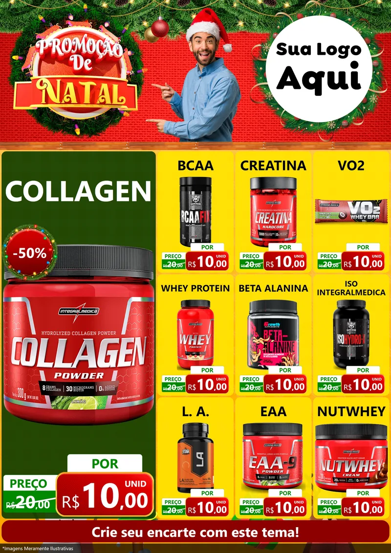 Modelo de Encarte para Encarte A4 Vertical com o tema Promoção de Natal para Suplementos alimentares