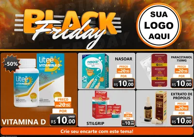 Modelo de Encarte para Encarte A4 Horizontal com o tema Black Friday para Farmácia