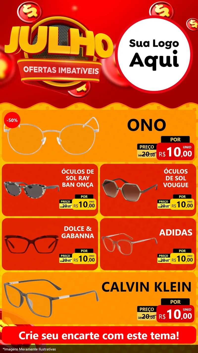Modelo de TV para TV Vertical com o tema Julho Ofertas Imbatíveis para Óticas